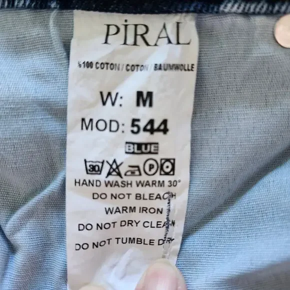 Piral Cross Button Straight Leg Blue Distressed Jeans Size Medium - Picture 5 of 11